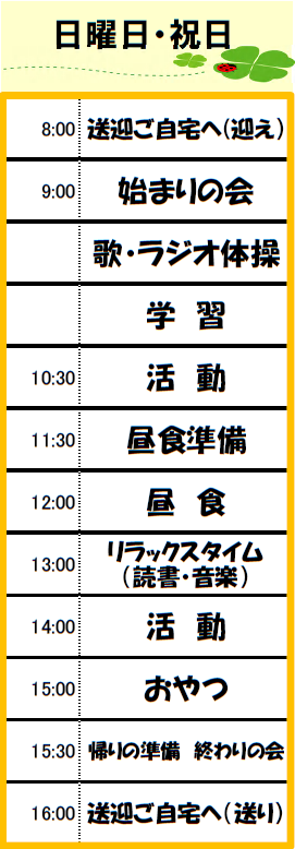 放課後等デイサービスの１日の流れ日曜・祝日